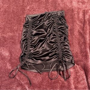 H&M Black Satin Ruched Mini Skirt